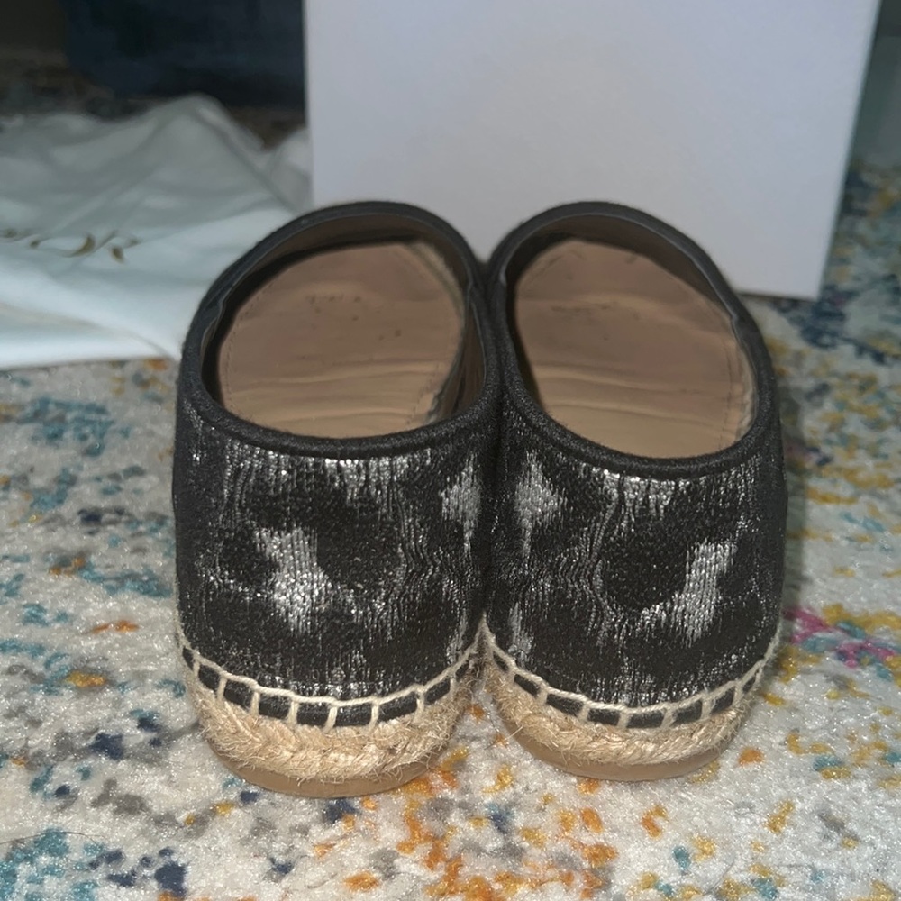 Dior Black Granville Mizza Lurex Embroidered Metal Grey Espadrille 37.5 Flats - Picture 8 of 9